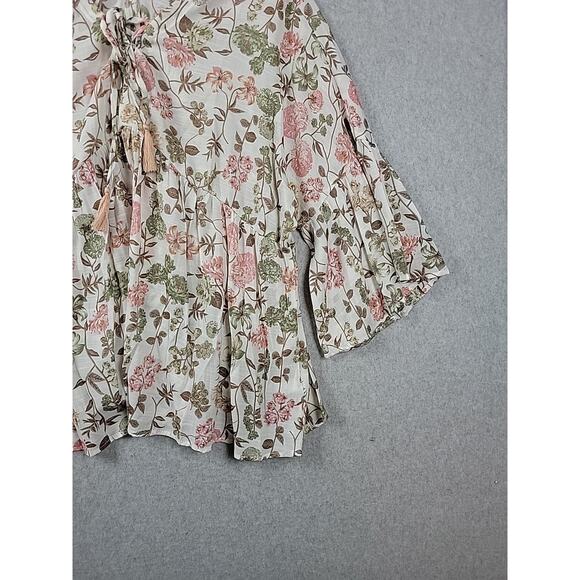 Cato White Floral 3/4 Sleeve Tie Neck Babydoll Rayon Blouse Women's Plus 18 20W - Picture 5 of 12